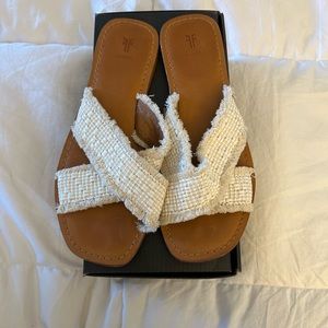 Frye Hayley Beige Fringe Sandals